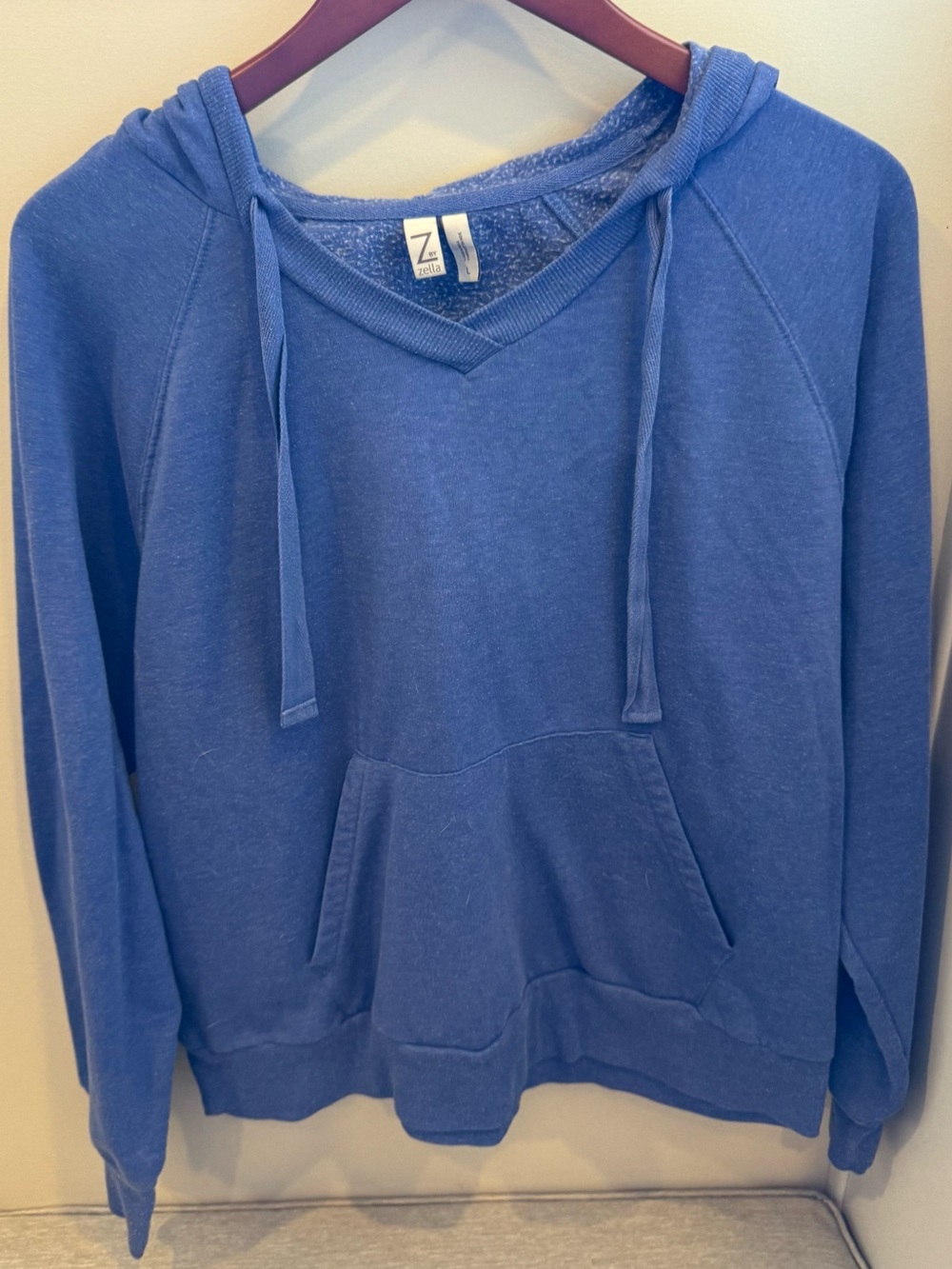 Zella Blue V-Neck Hooded Pullover Sweater